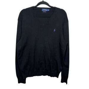 Polo Ralph Lauren Men's V-Neck Sweater 100% Pima Cotton Black Pullover Size L